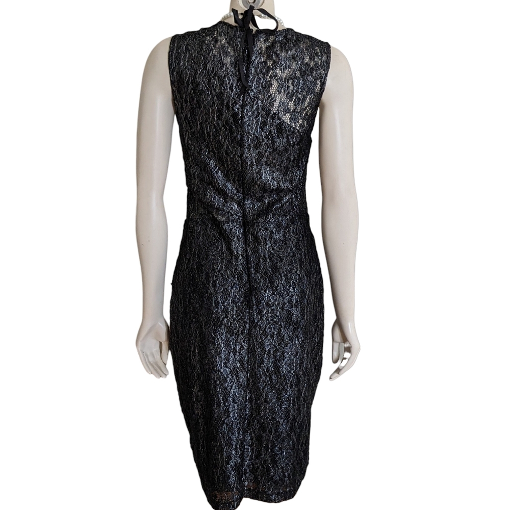 Parker Gunmetal Gray Metallic Lace Illusion Sheath Dress Size Large - Picture 2 of 11